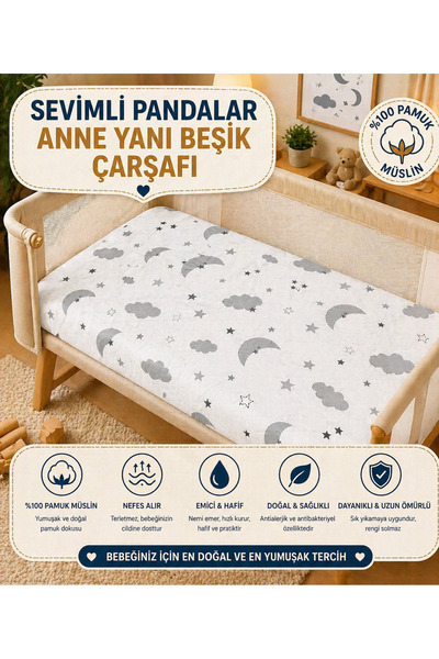 Babycitytr %100 Pamuk Müslin Lastikli Anne Yanı Bebek Yatağı Çarşafı 40x80cm ...