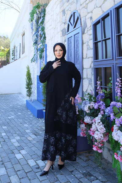 NİSUM MODA فستان من القطن والكتان مع جيوب وشبكة