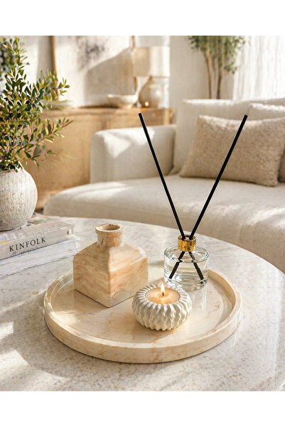 Sisay Home Doğal Taş Kahve Mermer Desenli Dekoratif Tepsi Seti – Minimal Orta...