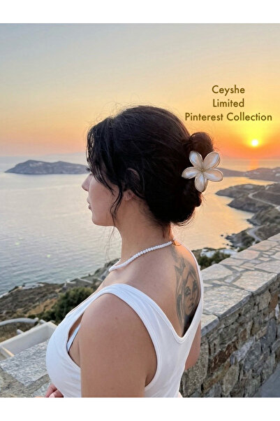 CeyShe Sedefli Lotus Pinterest Toka - İthal Büyük Kıskaç Dayanıklı Saç Tokası