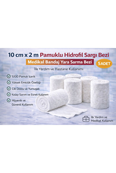 Bezos 10 cm x 2 m Pamuklu Hidrofil Sargı Bezi Medikal Bandaj Yara Sarma Bezi ...