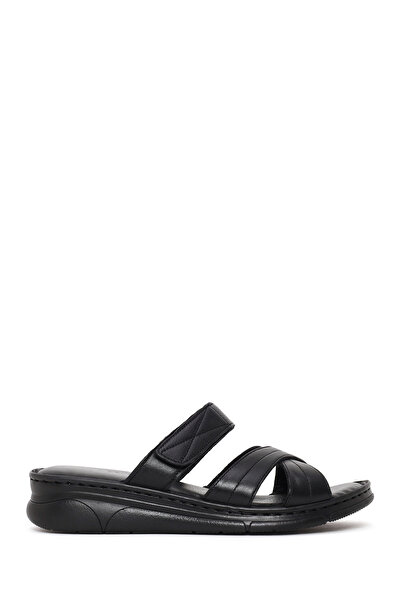 Derimod Γυναικείες μαύρες δερμάτινες παντόφλες με τακούνι 26SFD321118