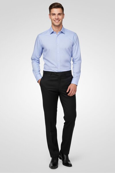Chaps Men Regular Fit Micro Checkered Long Sleeve Dress Shirt, Blue