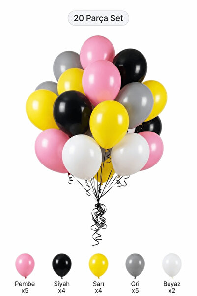 BALOMİS Pink Yellow Balloon Set 20 Pieces Adult Birthday Decoration Party Dec...