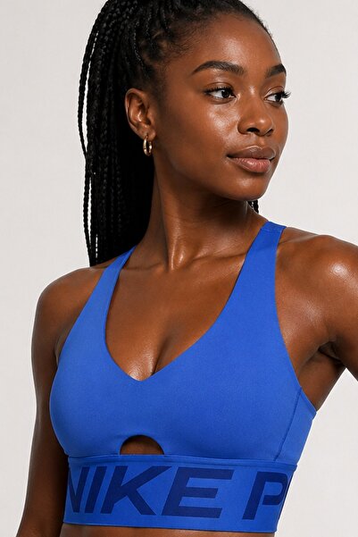 Nike Pro Indy Plunge-Support Bra Kadın Spor Bra Sax Mavi