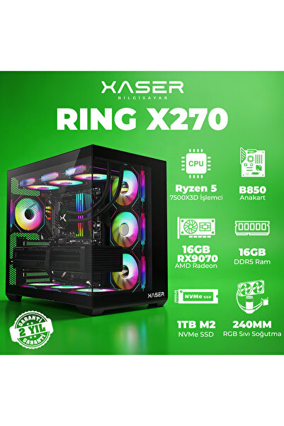 XASER Ring X270 Ryzen 5 7500X3D 16GB DDR5 Ram 1TB M.2 NVMe SSD 16GB RX9070 Ma...