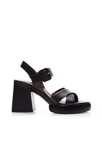 UrbanShoes Sandale cu toc damă din piele naturală - 9559 Negru Box