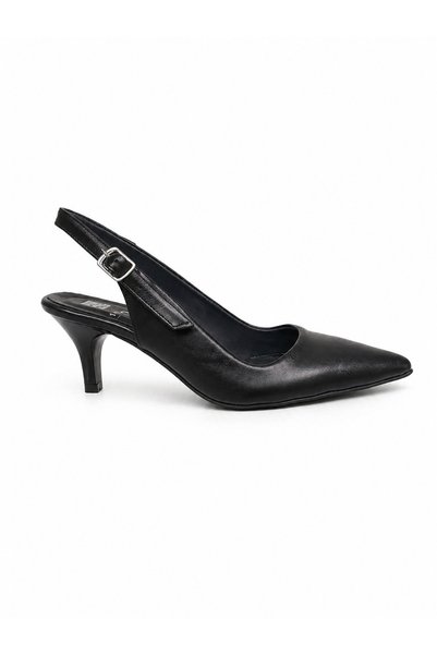 Elegan Küçük&büyük Numara Siyah Deri Topuklu Şık Arkası Açık Stiletto