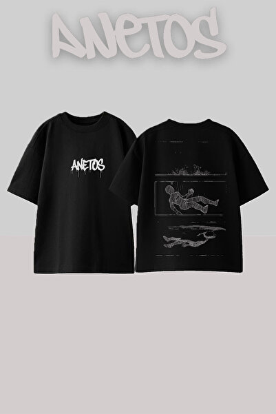 Anetos Μπλουζάκι με στάμπα στην πλάτη από βαμβάκι σε μαύρο χρώμα, με σχέδιο S...