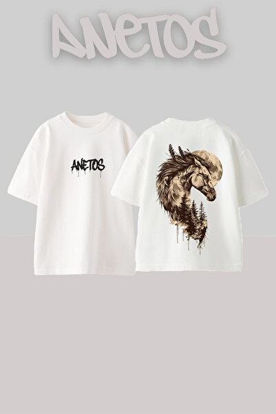 Anetos Μπλουζάκι Horse Moon Design με στάμπα στην πλάτη, βαμβακερό λευκό over...