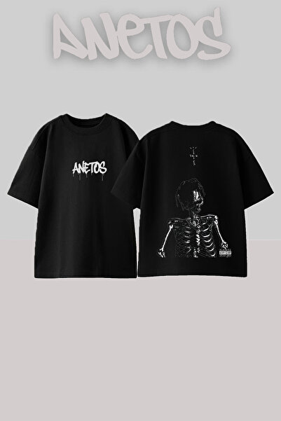 Anetos Μπλουζάκι Travis Scott 3 με στάμπα στην πλάτη, βαμβακερό, μαύρο, overs...