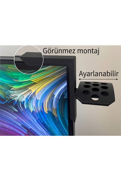 BiSistem Monitör Kulaklık Tutucu Ekran Üstü Stand - Organizer Siyah Kulaklık Askısı Kulaküstü Uyumlu