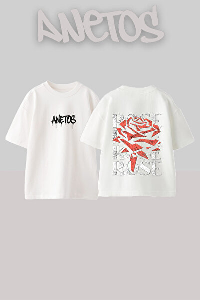 Anetos Μπλουζάκι με γεωμετρικό σχέδιο τριαντάφυλλου, με στάμπα στην πλάτη, βα...