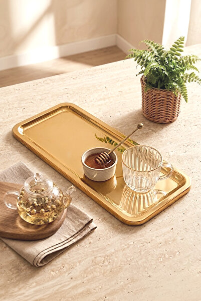 Kitchen Life Tavă de prezentare și servire dreptunghiulară din metal auriu 33 cm