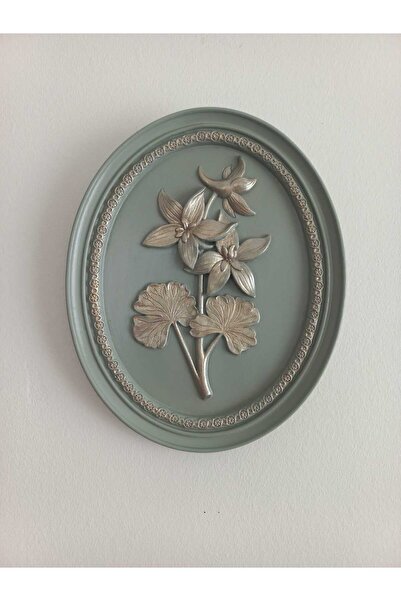 WHITE GOLD COLOR DETAIL LINDEN GREEN OVAL WALL DECORY-21CMX17CM