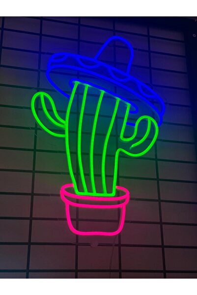 Aura Design Studio Neon Led Tabela Aydınlatma Kaktüs Figür Dekorasyon 50CM*35CM