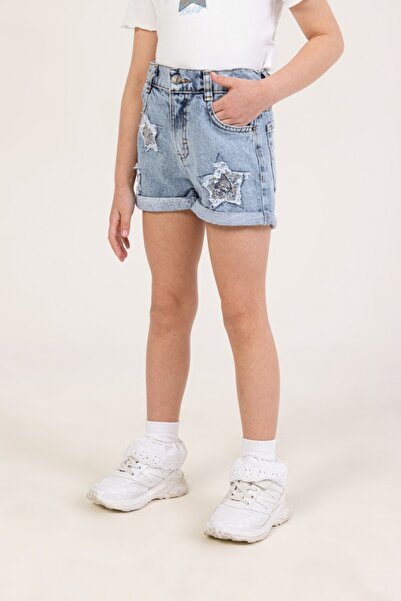 DMB BOYS & GIRLS MOW Kids Kız Çocuk Yıldız İşlemeli Kot Denim Şort