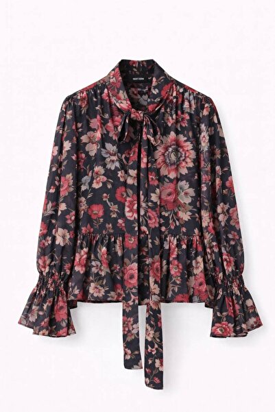 HANIQA Μπλούζα με δέσιμο και φλοράλ σχέδιο