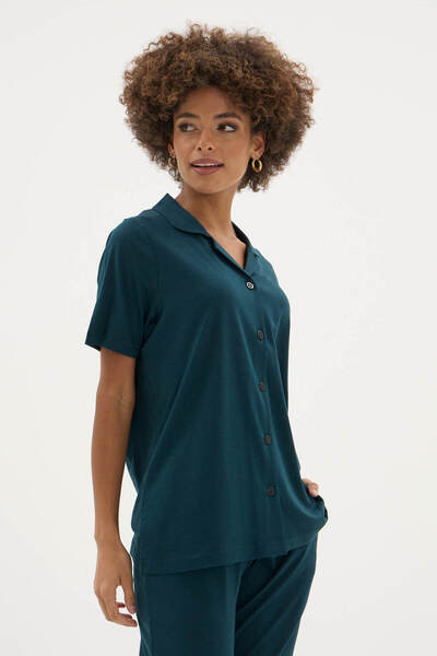 KLY Νέο γυναικείο σετ πιτζάμες από βαμβάκι με γιακά με κουμπιά Apaj