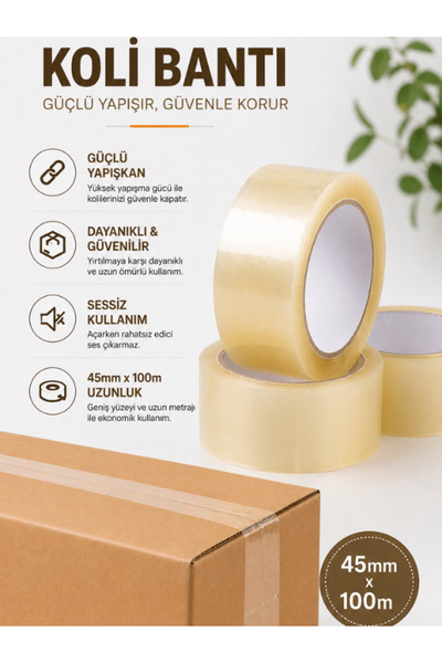 Aspak 1 Adet Koli Bandı 45 Mm X 100 Mt Şeffaf Güçlü Yapışkanlı Kopmayan Bant