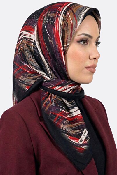 hadiora Kadın Siyah Soyut Desenli Flamlı Eşarp