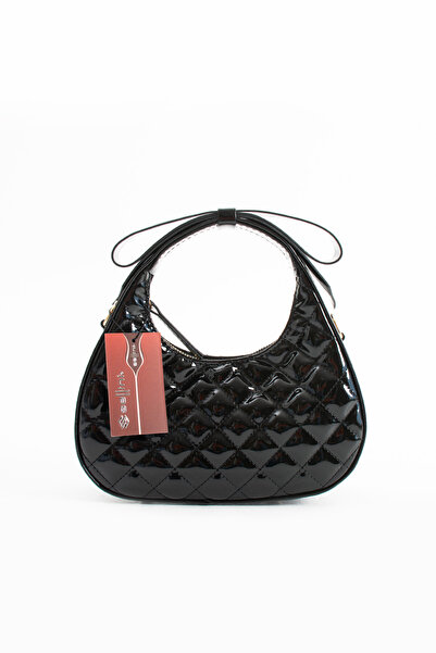 Sellini Bow Strap Detailed Luna Women's Crossbody Bag Patent Leather Black