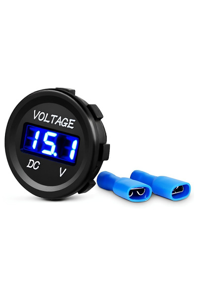 Advo 12V 24V DC Voltmetre Yuvarlak Düz Yüzey Mavi Rakam