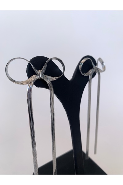 MİLYEM jewelry Bow Earrings Italian Chain Bow Detailed Dangle Earrings Silver Color