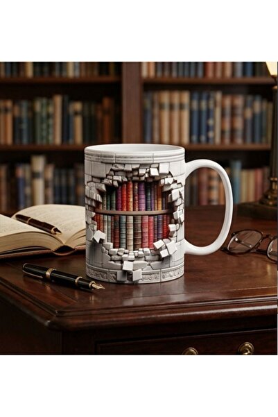 KADOREX DESIGN 3D Library Illusion Vintage Design Printed Mug