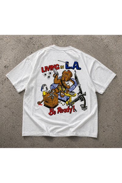 YOLO STREET Unisex velika bela majica kratkih rukava Living in L.A. Be Ready ...