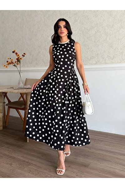 FEMMESTUDIO Γυναικείο φόρεμα με μαύρο πουά σχέδιο