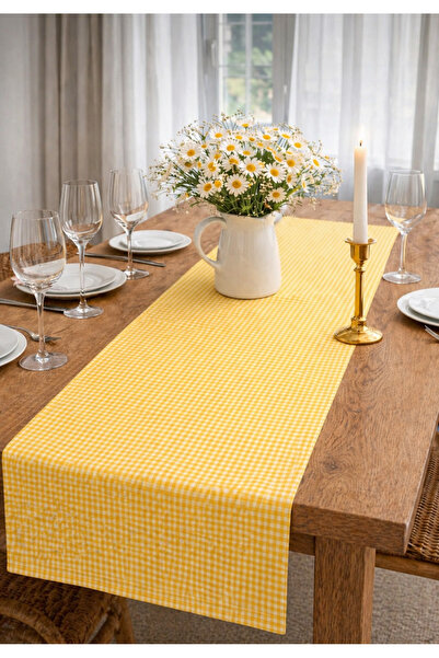 ŞAH TEXTILE DESIGN Ανθεκτικό στους λεκέδες κίτρινο ριχτάρι τραπεζαρίας 40x150e
