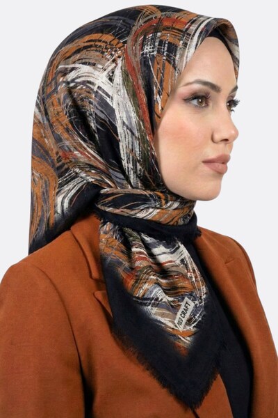 hadiora Women's Black Abstract Patterned Flared Scarf