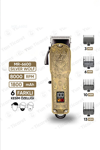 JASPER JPR-6600 Silver Wolf Şarj Göstergeli 6 Kademeli 8000 RPM 1800 mAh Saç ...
