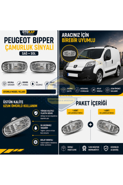 KAPOTO Peugeot Bipper Çamurluk Sinyali Sağ Sol Takım Yan Sinyal Lambası Seti