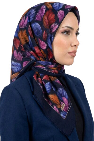 hadiora Women's Navy Blue Feather Patterned Flared Scarf