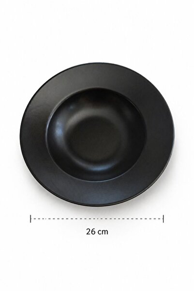 Bev Kitchen Modern Mat Beyaz ve Siyah 2 Adet Seramik Salata ve Makarna Tabağı (26 CM) – Dekoratif Salata veya Makarna Kasesi