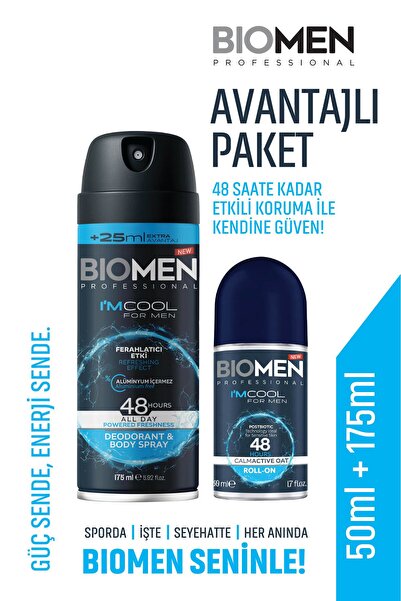 Biomen Body Sprey For Men Ferahlatıcı Etki I'm Cool 175 ml & Roll-On For Men ...