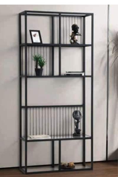 Savita Home Sera Kitaplık Siyah Çok Amaçlı Raf Ünitesi 80x30x180 cm