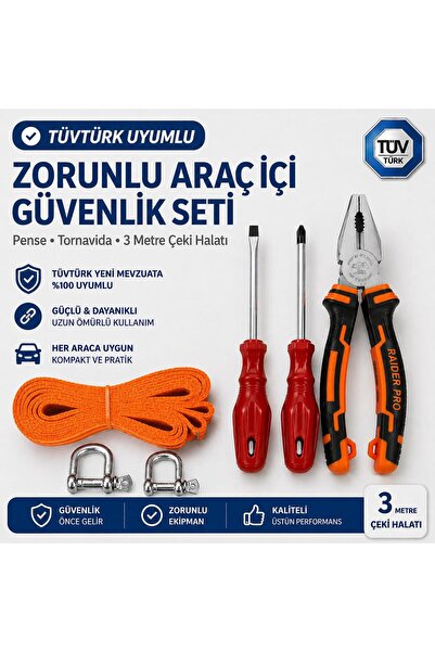 BCT STORE Yeni mevzuata uygun - Düz tornavida+Yıldız tornavida+Pense+3 metre ...