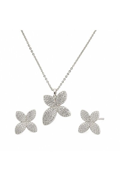 neslyaccessories 14K White Gold Kolye Küpe Seti