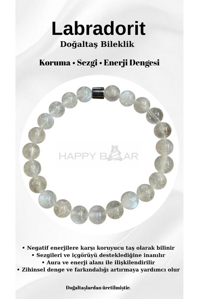 Happy Bear Natural Labradorite Stone Bracelet 8 mm |   Aura Protector and Ene...