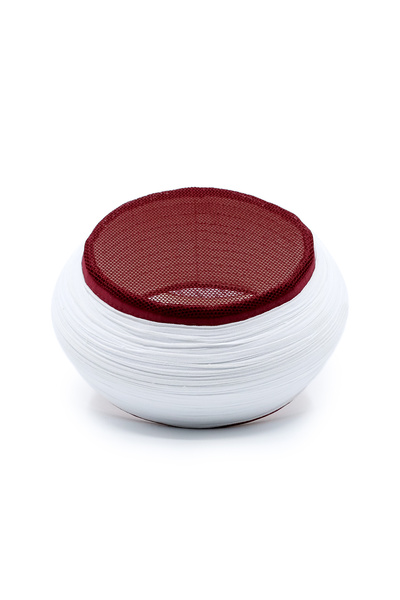 Sarıkhane Mesh Sarık – White Fabric – Burgundy Skullcap – Round Wrap – Mesh –...
