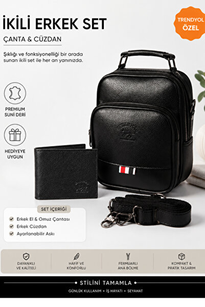 NEWISH POLO ACCESSORIES Men's Black Leather Voyager Stylish Daily Hand and Sh...