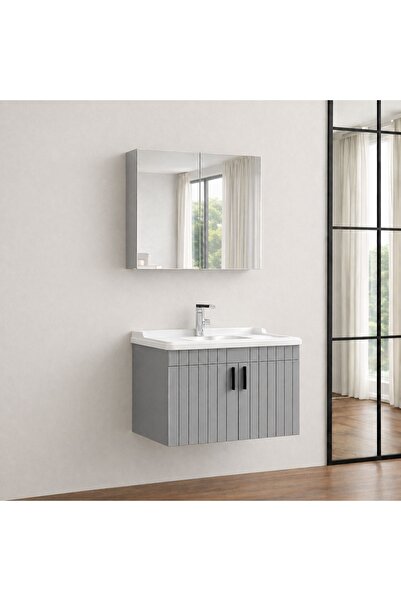 Gold Ban-yom RİO 80 GRİ MDF Banyo Mobilyası Seti