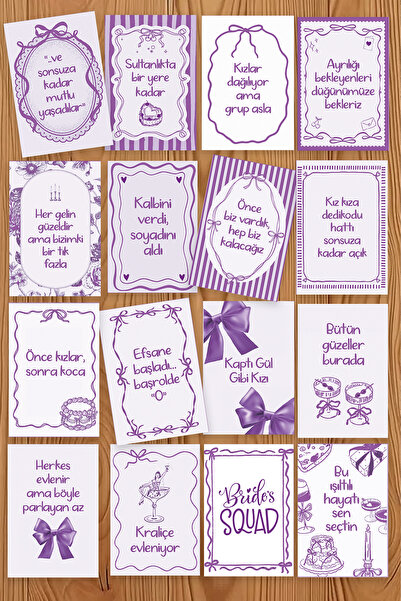 Pankart Evi Mor Bekarlığa Veda Partisi Motto Kartları 16 Adet Bride To Be Gel...