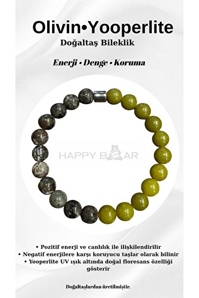Happy Bear Olivine (Peridot) & Yooperlite Natural Stone Design Bracelet 8 mm ...
