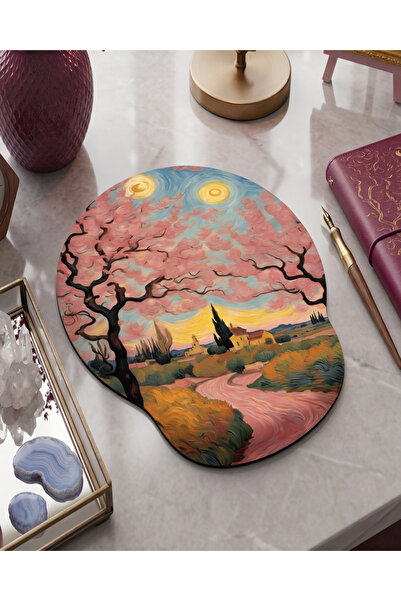 matizya Sakura ve Yıldızlı Gece Sanat Temalı Bilek Destekli Mousepad – Esteti...