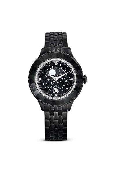 Swarovski Octea Moon Saat Swiss Made Moon Metal Bracelet Black Black Plated