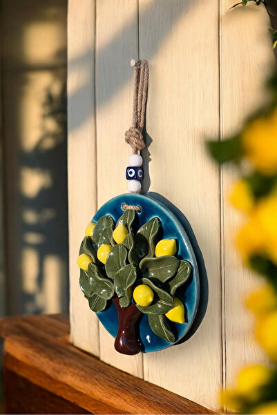 Revard Home Nazar Boncuklu Doğal Limon Ağaçlı Seramik El Yapımı Dekoratif Duvar Süsü Eşyası 19X19 CM